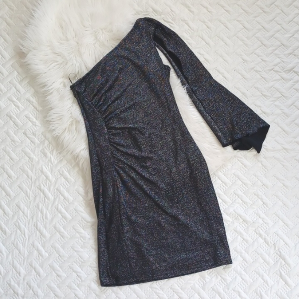 {Halston} Black Sparkle One Shoulder Dress